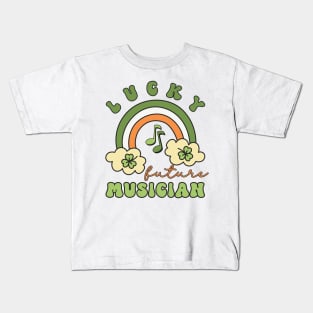 Lucky Future Musician for Kids, St. Patricks Day Kids Gift, Future Musician, Lucky Shamrock, Rainbow Lucky Future Musician Kids Kids T-Shirt